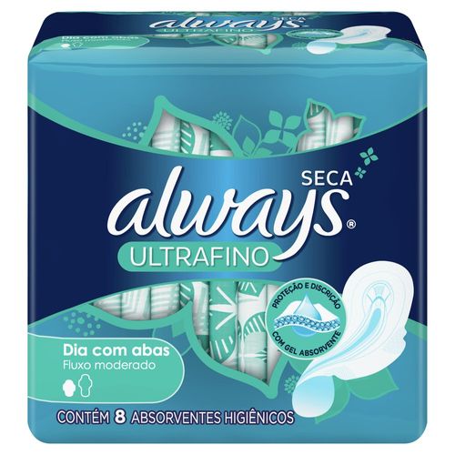 Absorvente com Abas Ultrafino Moderado Seca com Gel Always M Pacote 8 Unidades