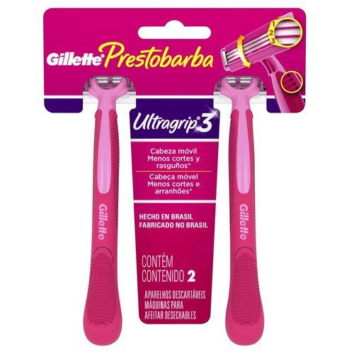 Aparelho Barbear Prestobarba Ult Grip3 Fem 02Un - Gillette Prestob Ultra Grip