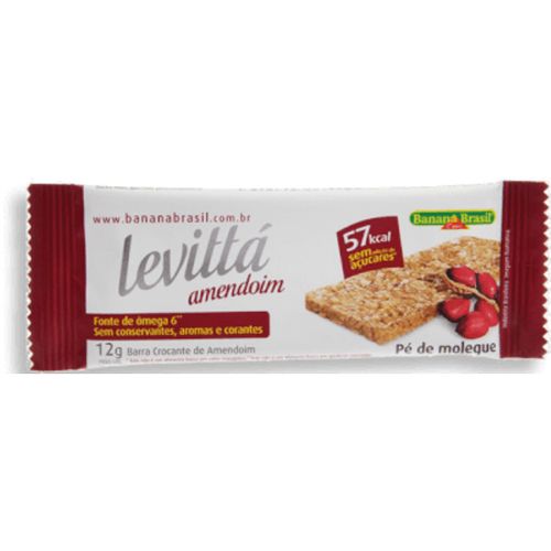Pé de Moleque Barra Crocante de Amendoim Zero Açúcar Levittá Pacote 12g