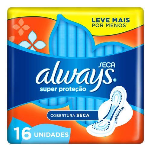 Absorvente com Abas Seca Always Pequeno Pacote 16 Unidades Grátis 2 Absorventes