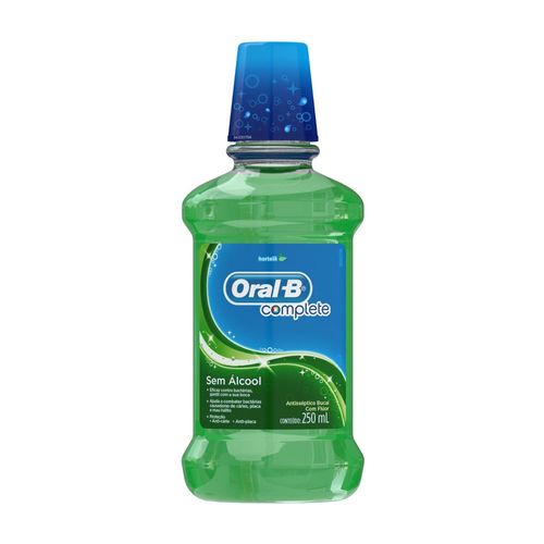 Enxaguante Bucal com Flúor Zero Álcool Hortelã Oral-B Complete Cuidado Anticárie Frasco 250ml