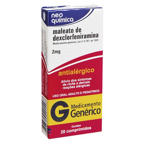 Maleato Dexclorfeniramina 2mg 20 Comprimidos - Genérico - Neo Química