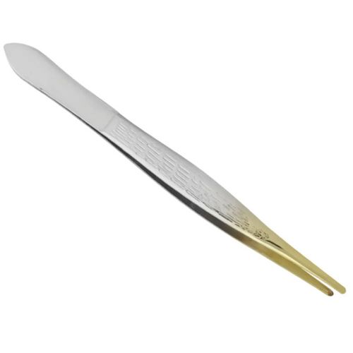 Pinça Ponta Reta Enox Dourada/Prata Aço Inox para Sobrancelhas Belliz