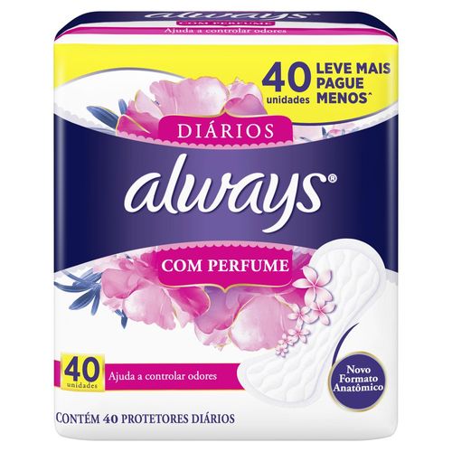 Protetor Diário sem Abas com Perfume Always Pacote 40 Unidades