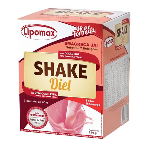 Suplemento Lipomax Shake Diet Sabor Morango 7 Sachês - Lipomax