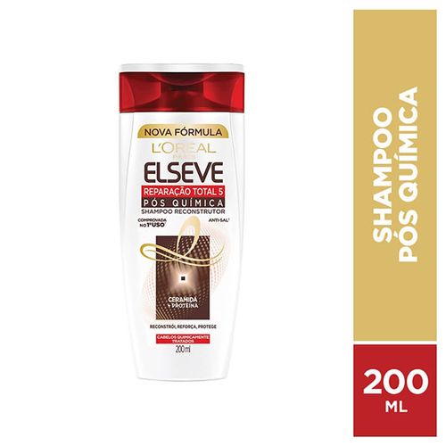 Shampoo Reparação Total 5 Pós-Química 200ml Elseve para cabelos quimicamente tratados