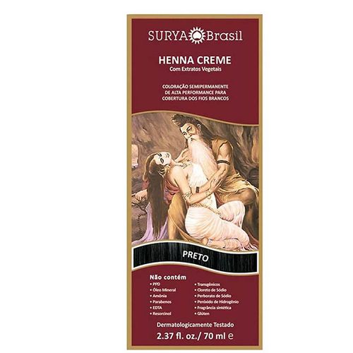 Coloração semipermanente Henna Creme Preto 70ml Surya