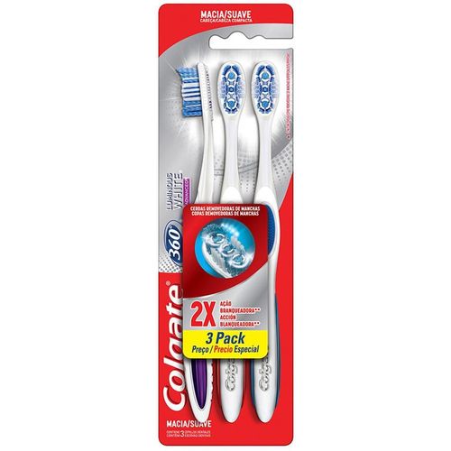Escova Dental Colgate 360º Luminous White 3unid Promo c/ Desconto