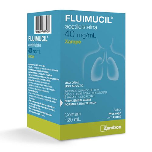 Fluimucil 40mg - Xarope Adulto - Sabor Morango com Romã - 120ml