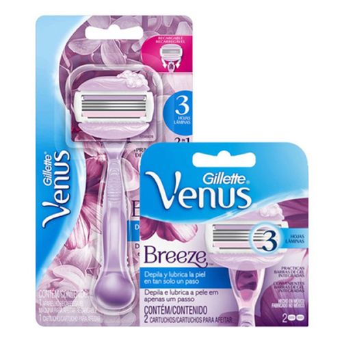 Kit Aparelho Barbear Venus Brezze + 02 Carg + Porta Aparelho Barbear Grat - Gillette Venus