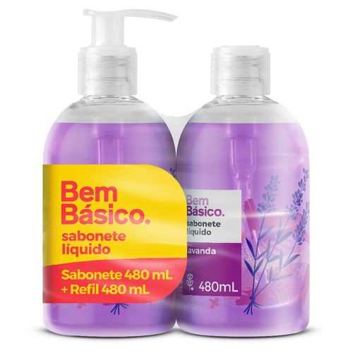 Kit Sabonete Líquido Lavanda 480 ml com 2 unidades Bem Básico