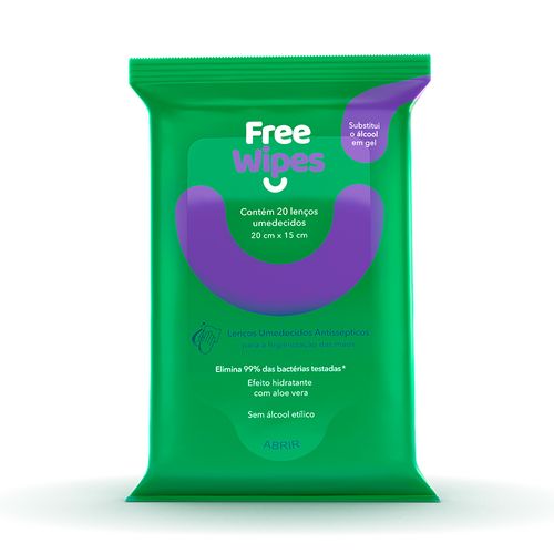 Lenços Umedecidos Antissépticos Free Wipes Aloe Vera sem Álcool Freeco