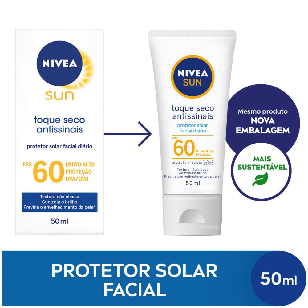 Protetor Solar Facial Toque Seco Antissinais FPS 60 - Nivea Sun - 50ml