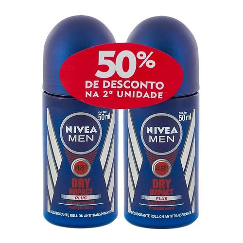 Kit Desodorante Antitranspirante Roll-on Nivea Men Dry Impact 50ml - 2 Unidades