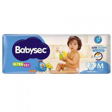 Babysec Fralda Descartável 12h Proteção, Fechos Reajustáveis — Ultra Jumbo M 26un