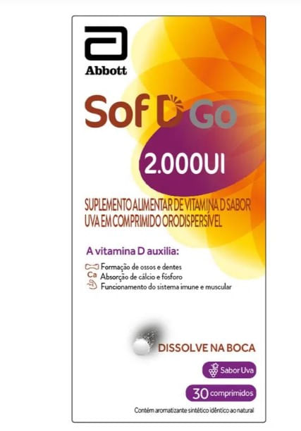 Suplemento Vitamina D Sof D Go 2000UI Comprimido Orodispersível 30 Unidades