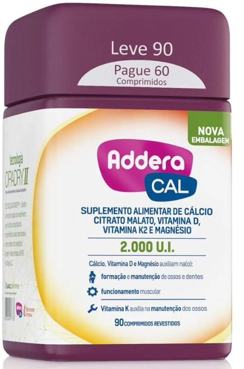 Vitamina Addera Cal 2000 UI 90 Comprimidos Revestidos
