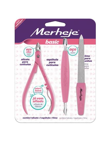 Kit Merheje Alicate+EspáTula+Lima Rosa