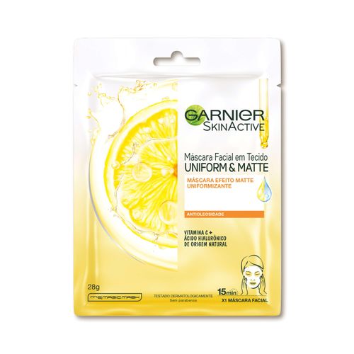Máscara Facial em Tecido Garnier Uniform & Matte Vitamina C, 28g