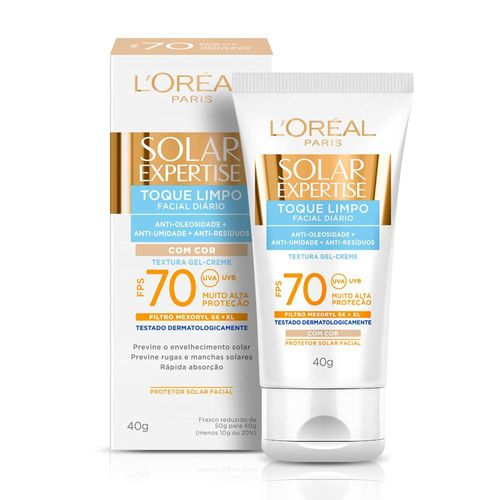 Protetor Solar Facial L'Oréal Paris Solar Expertise Toque Limpo Com Cor FPS 70, 40g