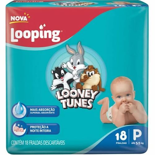 Looney Tunes Fralda Calça P Respirável, Cintura Elástica, 10h - Looping Jumbo 18un