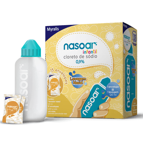 NASOAR INFANTIL 0,9% COM 15 ENVELOPES + FRASCO PARA LAVAGEM