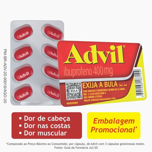 Analgésico Ibuprofeno Advil 400mg Cápsula Líquida 8 Unidades