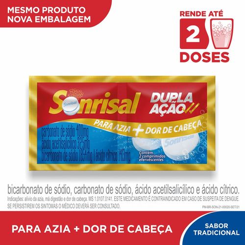 Sonrisal Dupla Ação - Antiácido e Analgésico - 2 comprimidos efervescentes