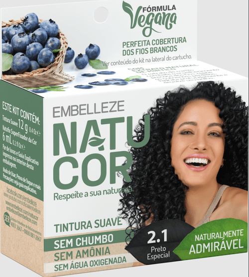 Coloração Permanente Suave 2.1 Preto Especial Natucor Vegana Alta Cobertura