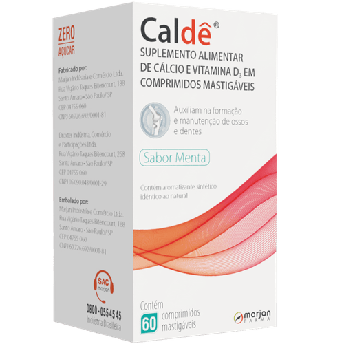 Suplemento Alimentar de Cálcio e Vitamnina D Caldê Sabor Menta com 60 comprimidos mastigáveis