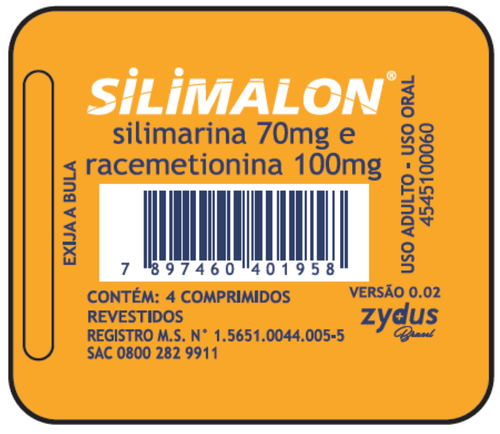 Suplemento Silimarina e Racemetionina Zydus 70mg + 100mg Comprimido 4 Unidades
