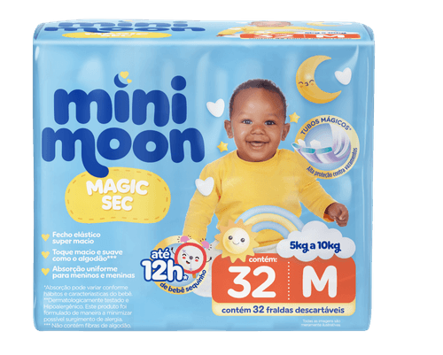Fralda Descartável Mini Moon Magic Sec M 32 Unidades
