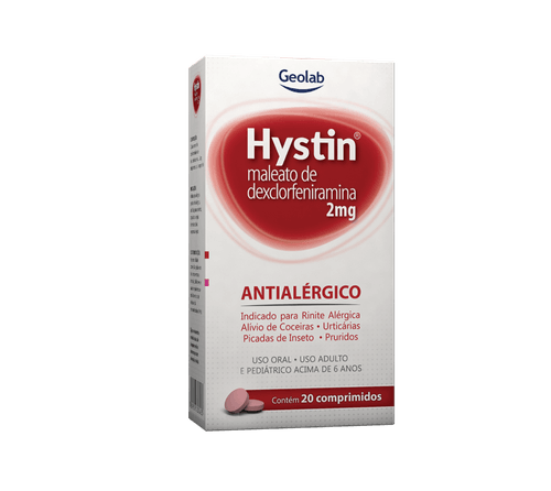 Hystin Maleato de Dexclorfeniramina 2mg - 20 comprimidos
