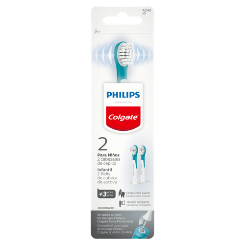 Refil Escova Dental Ultra Macia Elétrica Infantil Colgate + Philips 2 Unidades