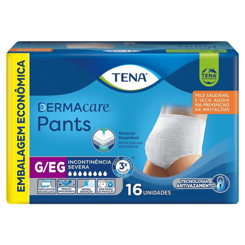 Roupa Íntima Descartável Tena Dermacare Pants G/EG Pacote 16 Unidades Embalagem Econômica
