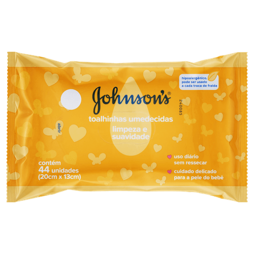 Toalha Umedecida Infantil Limpeza e Suavidade Suave Johnson's Pacote 44 Unidades