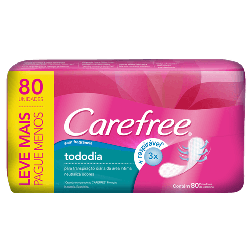 Protetor Diário sem Abas Carefree TodoDia Pacote 80 Unidades Leve Mais Pague Menos