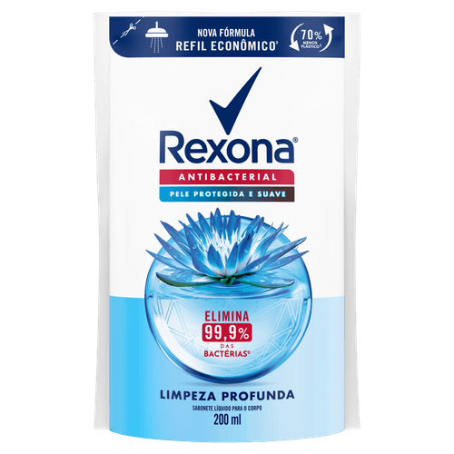 Sabonete Líquido Antibacterial Rexona Limpeza Profunda Sachê 200ml Refil Econômico