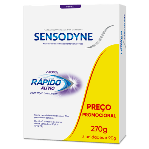 Pack Creme Dental Original Sensodyne Rápido Alívio & Proteção Duradoura Caixa 270g 3 Unidades