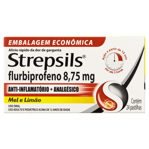 Pastilha para Garganta Flurbiprofeno Strepsils 8.75mg 24 Unidades