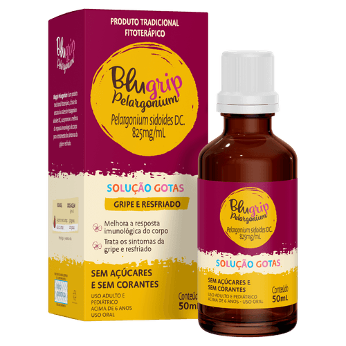 Blugrip Pelargonium sem Adição de Açúcar Solução Gotas - 50ml