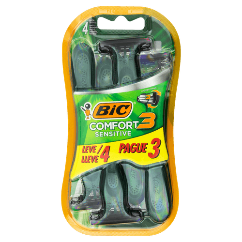 Kit Aparelho Barbear Comfort 3 Pele Sensível - Leve 4 Pague 3 - Bic