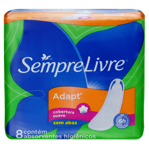 absorvente Sempre Livre Adapt Cobertura Suave sem Abas C/ 8 Unidades