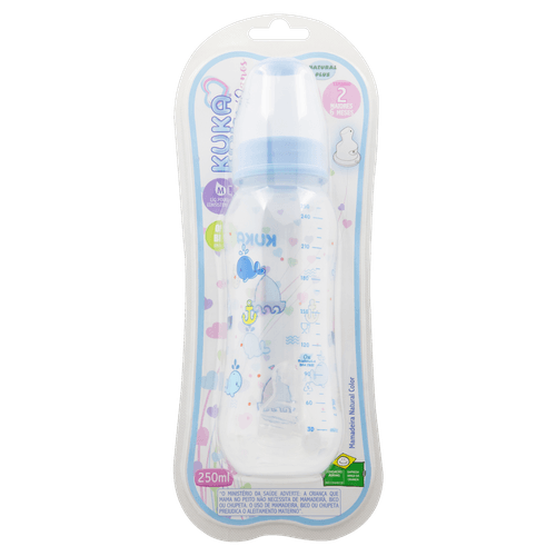 Mamadeira Kuka Natural Color Bico Ortodontico N 02 Azul 250Ml - Kuka