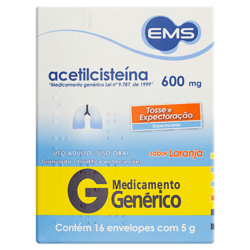 Acetilcisteína 600mg - 16 Envelopes / 5g cada - EMS