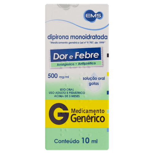 Dipirona Sodica 500mg Sl Or 10ml - Genérico - Ems