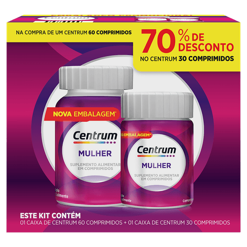 Kit Centrum Essentials Polivitamínico Vitaminas Mulher de A a Z 60 + 30 Comp.