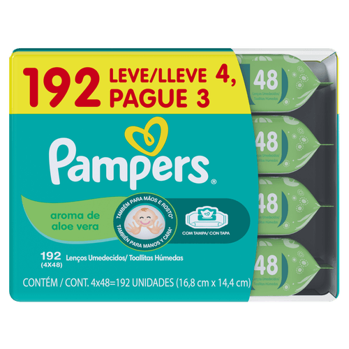 Lenço Umedecido Pampers Aloe Vera L4P3 – 192 unidades