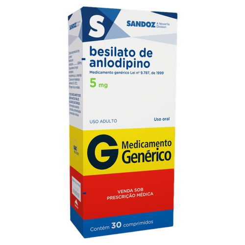 Besilato De Anlodipino 5mg Sandoz 30 Comprimidos