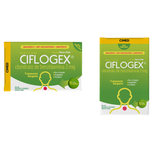 Pastilhas para Garganta Ciflogex - Menta e Limão- 12 unidades